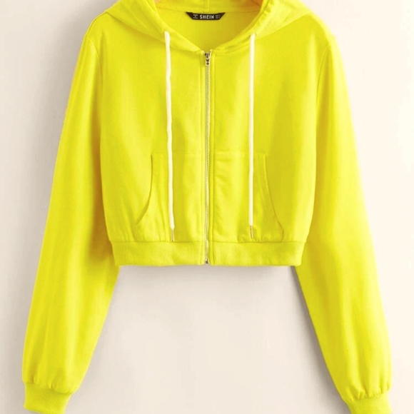SHEIN Jackets & Coats Neon Yellow Zip Up Hoodie Poshmark